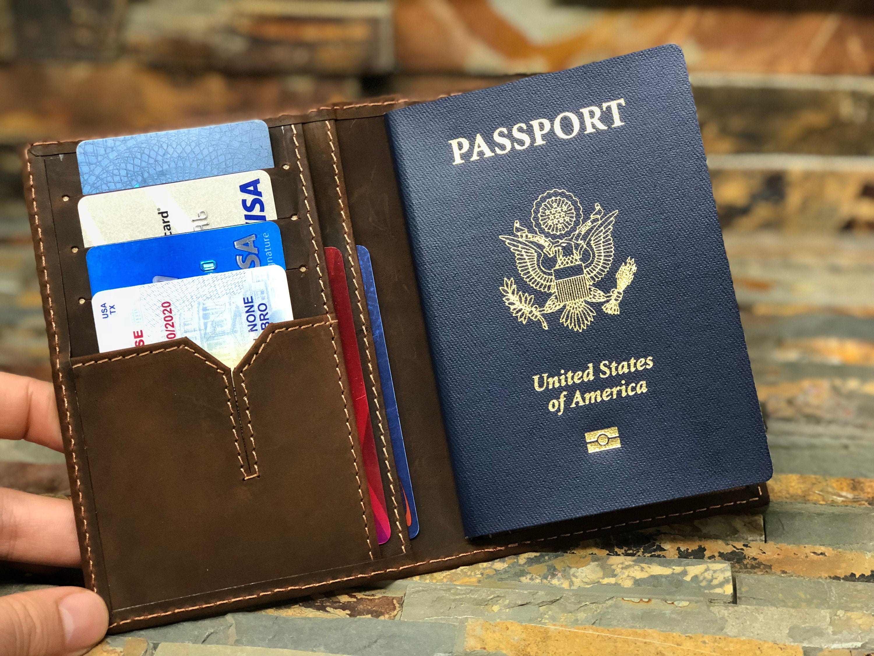 MONOGRAMMED Passport Wallet Leather Passport Cover Distressed 