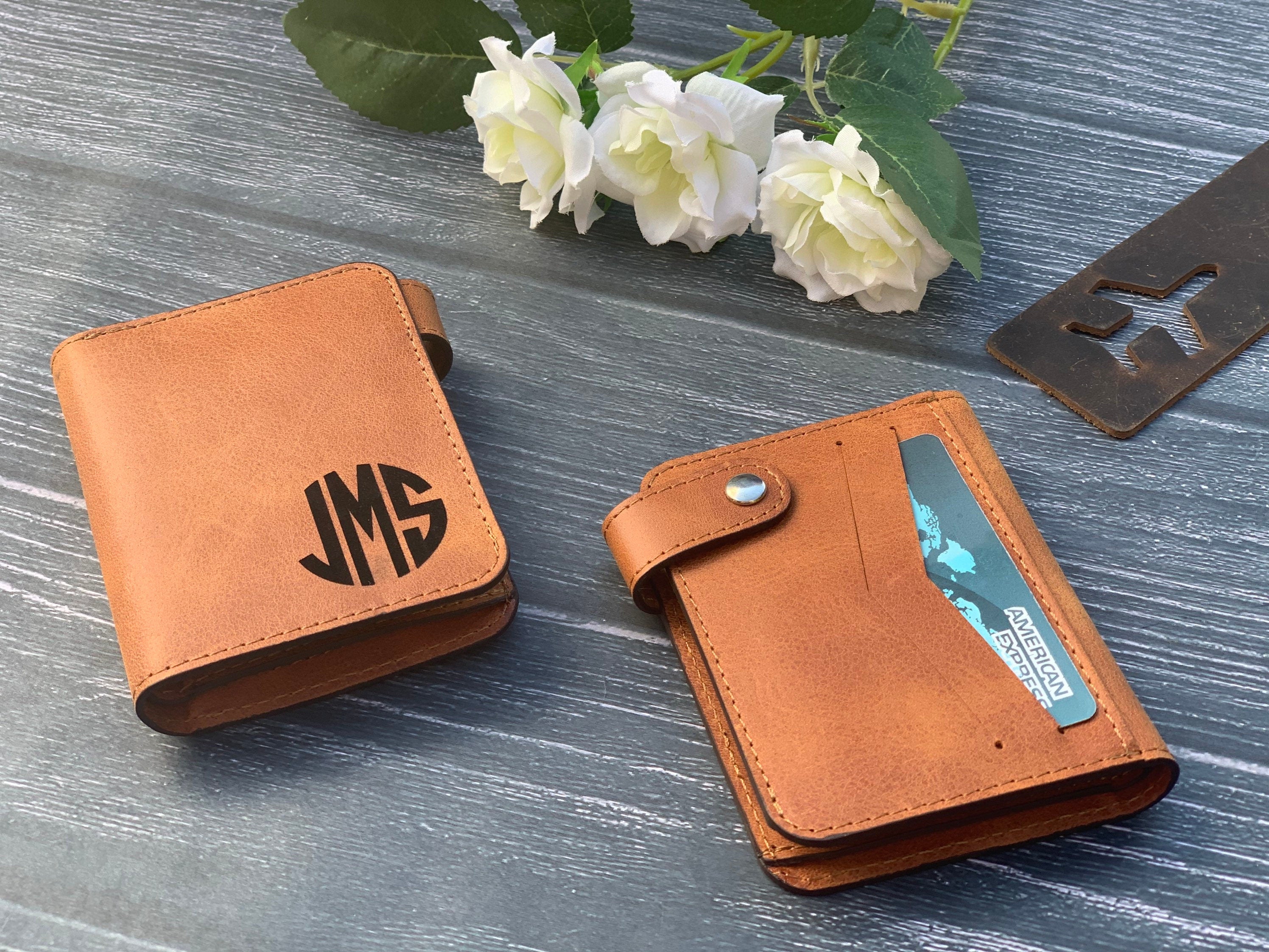 Monogrammed Leather Cash Wallet, Mens Billfold, Classic Bifold Wallet Personalized Gift Monogram initials Distressed Leather | Bur