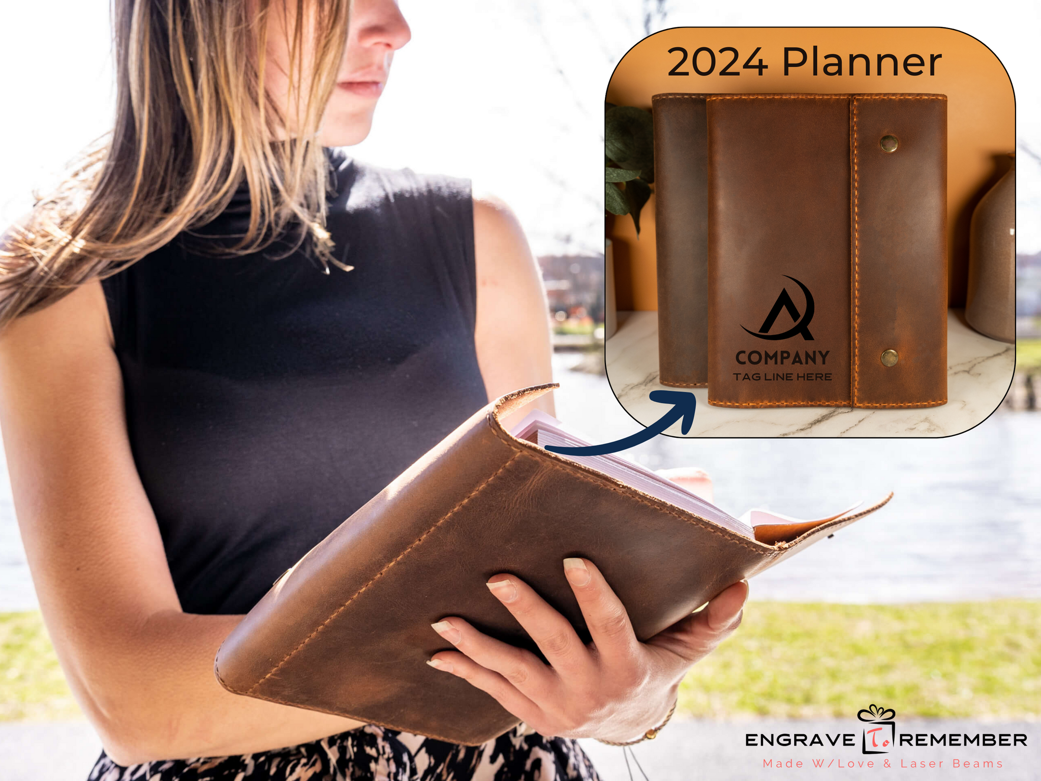 2024 Planner+ Refillable Hand-stitched Personalized Leather Cover