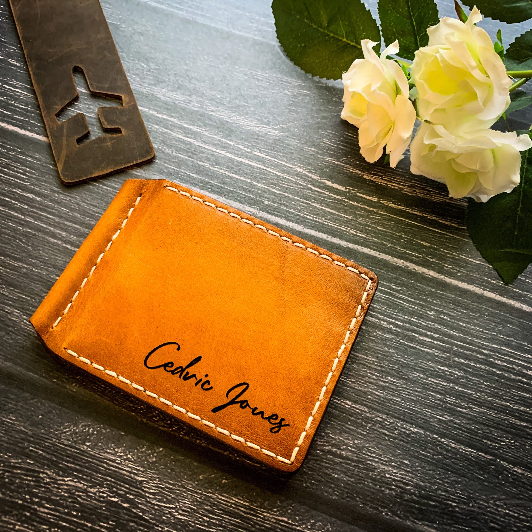 Christmas Gift for Him, Handstitched Leather Wallet, Man Wallet with Money Clip, Personalize Leather Wallet, Handmade Leather Wallet - #EngraveToRemember# - #product+tag# - 