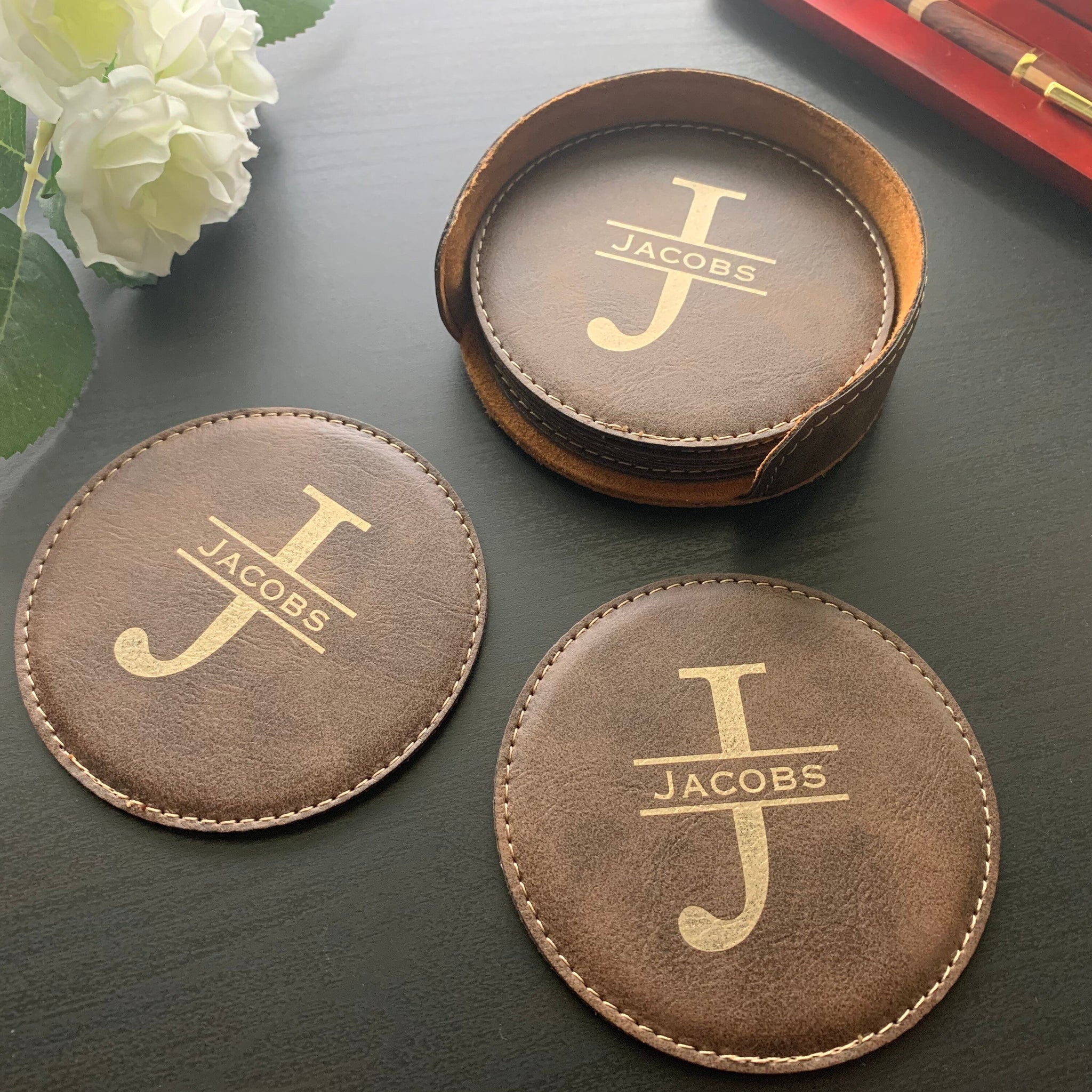 Custom Engraved Coaster, Coasters Set, Wedding & Groomsmen Gift, Engraved Coasters, Drink Coasters, Housewarming Gift, Office Organizer - #EngraveToRemember# - #product+tag# - 