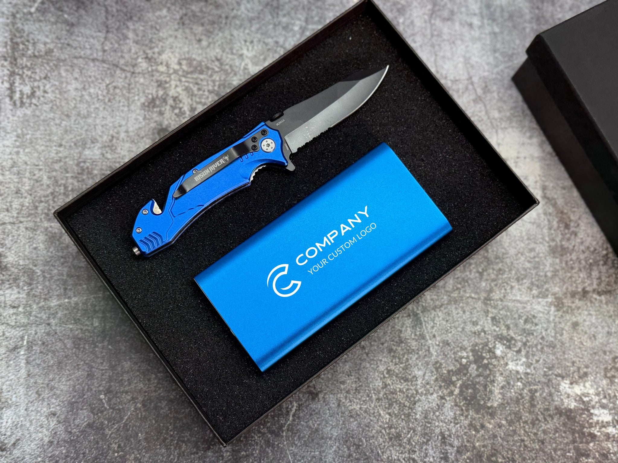 Personalized Gift Set – Engraved Knife, Power Bank, Journal & Pen | Gift for Him, Groomsmen, Corporate, Graduation, Father’s Day