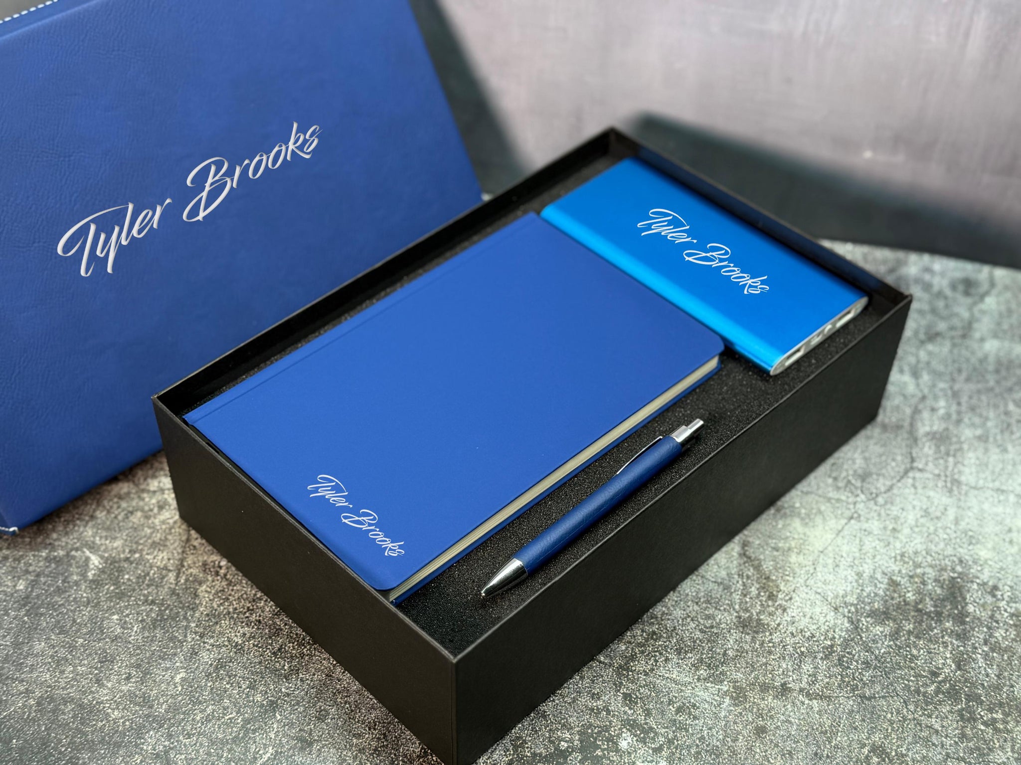 Personalized Gift Set – Engraved Knife, Power Bank, Journal & Pen | Gift for Him, Groomsmen, Corporate, Graduation, Father’s Day