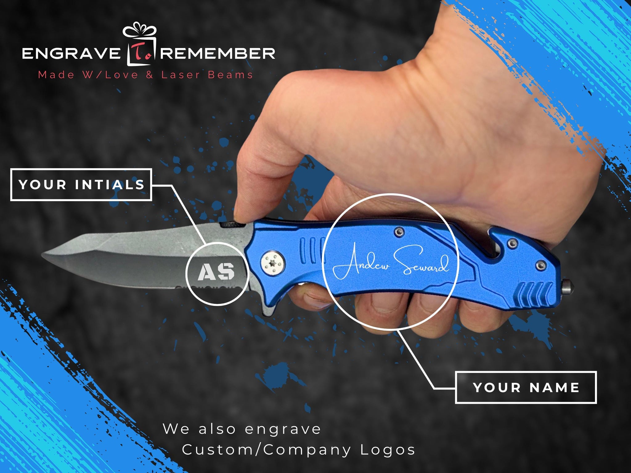 Personalized Gift Set, Engraved Knife, Power Bank, Journal and Pen, Custom Logo or Name, Red and Blue Laser Engraved Gifts for Him or Her