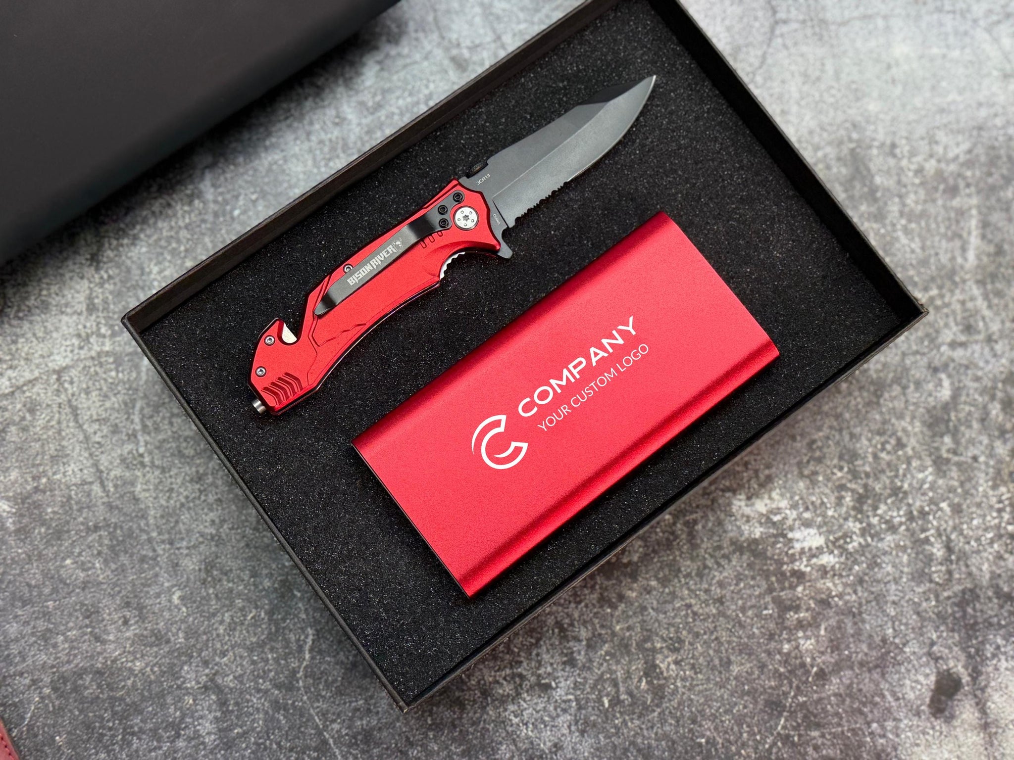 Custom Engraved Gift Set, Knife Power Bank Journal Pen, Personalized Gifts for Him or Her, Logo or Name, Red or Blue Gift Box Set