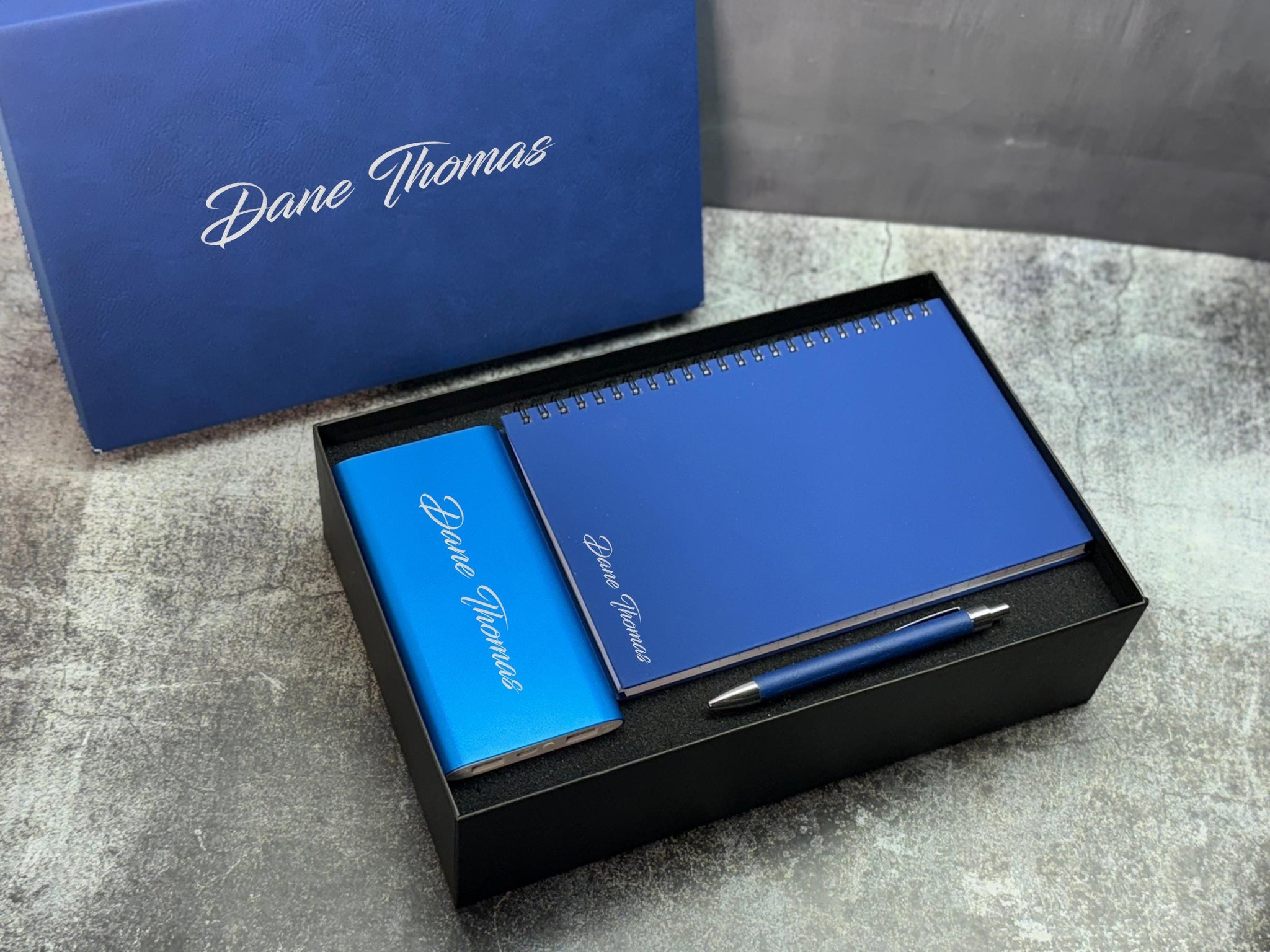 Custom Engraved Gift Set, Knife Power Bank Journal Pen, Personalized Gifts for Him or Her, Logo or Name, Red or Blue Gift Box Set