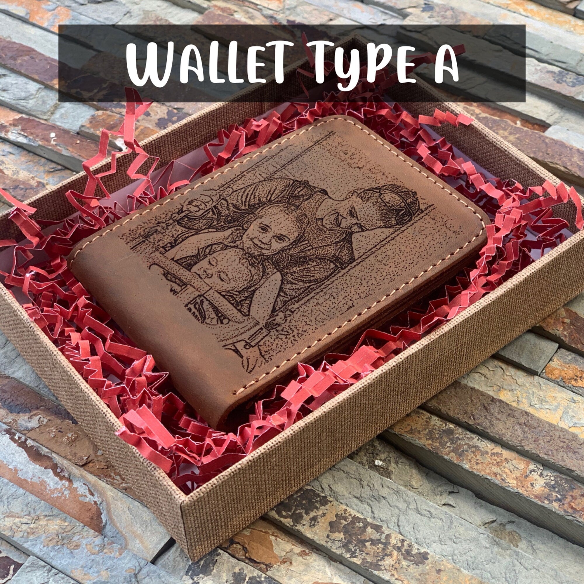 Leather Wallet, Personalized wallet, Picture Engraved Wallet, Handmade Distressed Leather Wallet, Cowhide Leather, Anniversary Gift - #EngraveToRemember# - #product+tag# - 