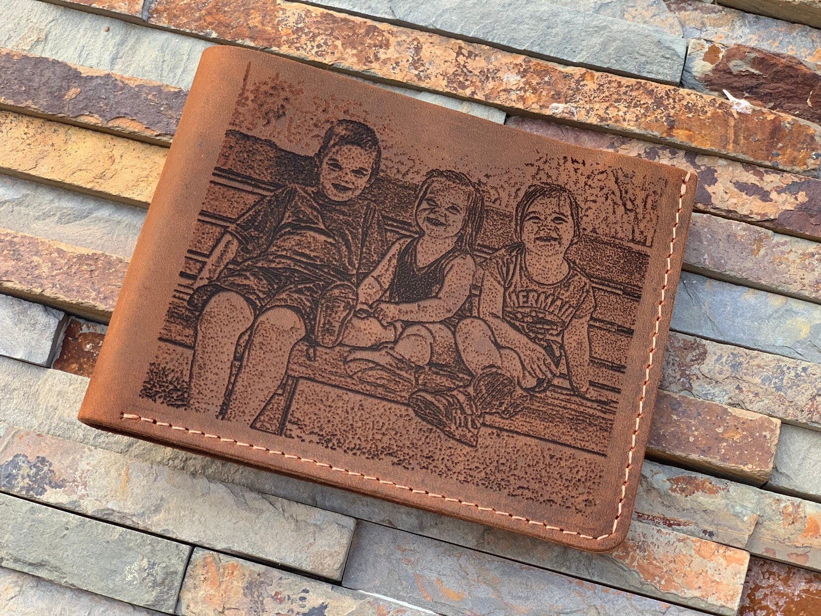 Leather Wallet, Personalized wallet, Picture Engraved Wallet, Handmade Distressed Leather Wallet, Cowhide Leather, Anniversary Gift - #EngraveToRemember# - #product+tag# - 