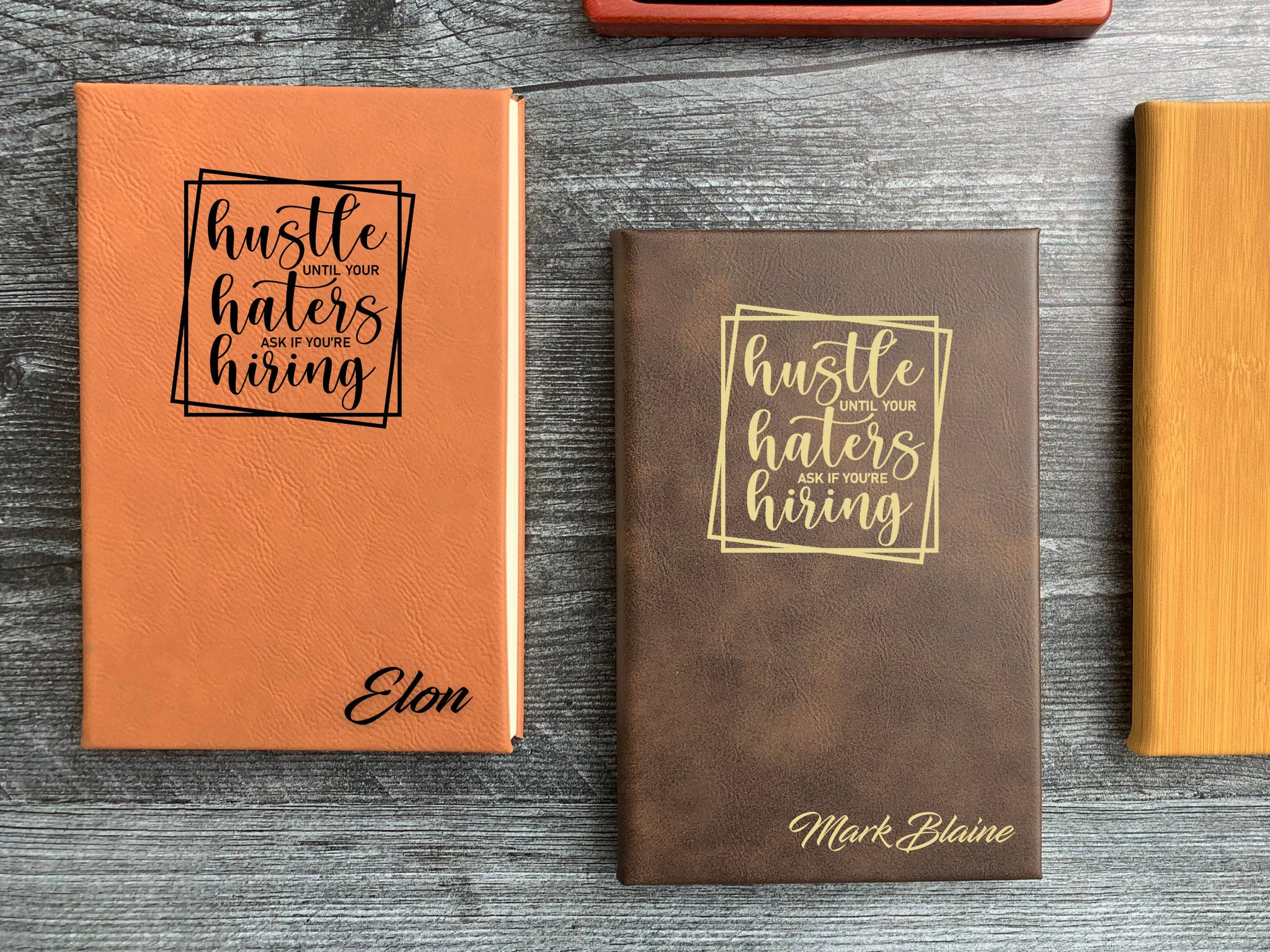 Personalized Journal, Hustle Until Your Haters Ask You If You Are Hiring, Gift for Entrepreneurs, Writing Notebook, Vegan Leather Journal - #EngraveToRemember# - #product+tag# - 