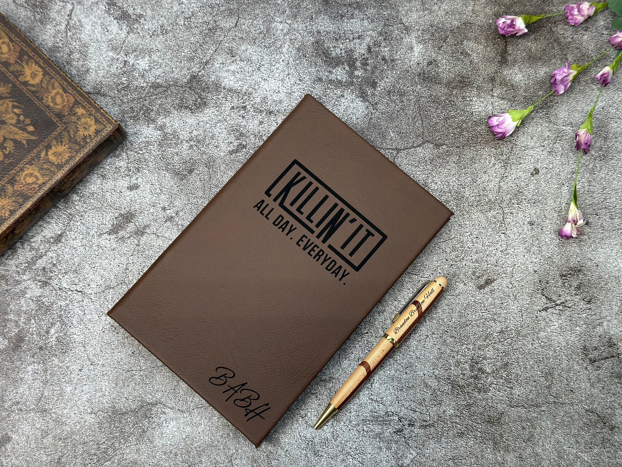 Personalized Journal, Killin'it All Day Every Day, Gift for Entrepreneurs, Writing Notebook, Vegan Leather Journal - #EngraveToRemember# - #product+tag# - 