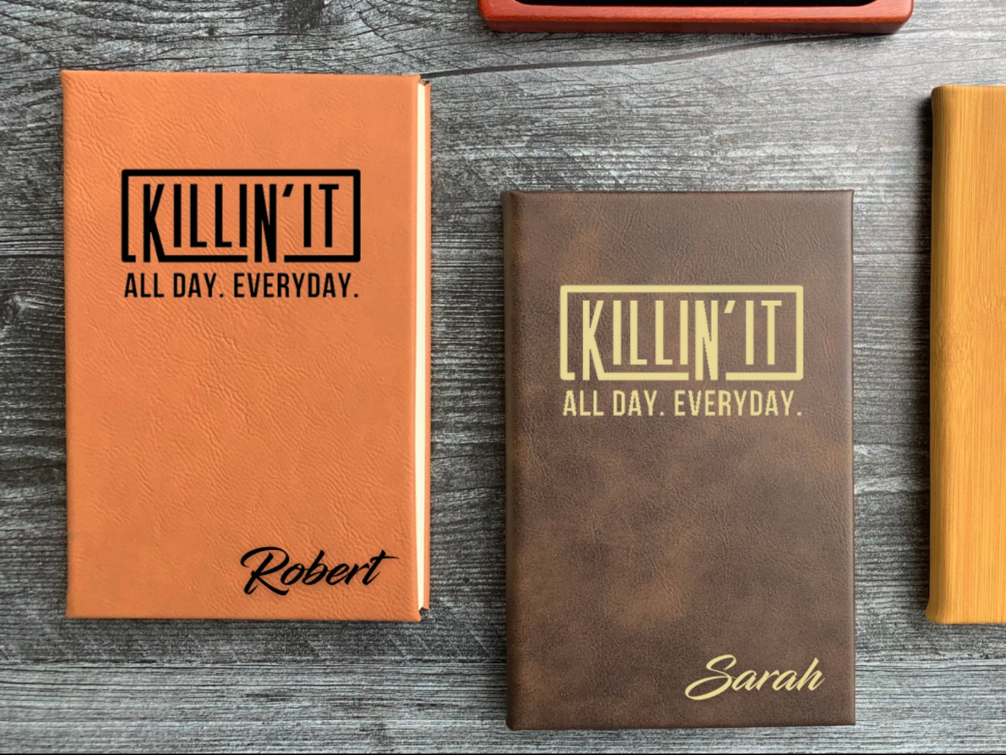 Personalized Journal, Killin'it All Day Every Day, Gift for Entrepreneurs, Writing Notebook, Vegan Leather Journal - #EngraveToRemember# - #product+tag# - 