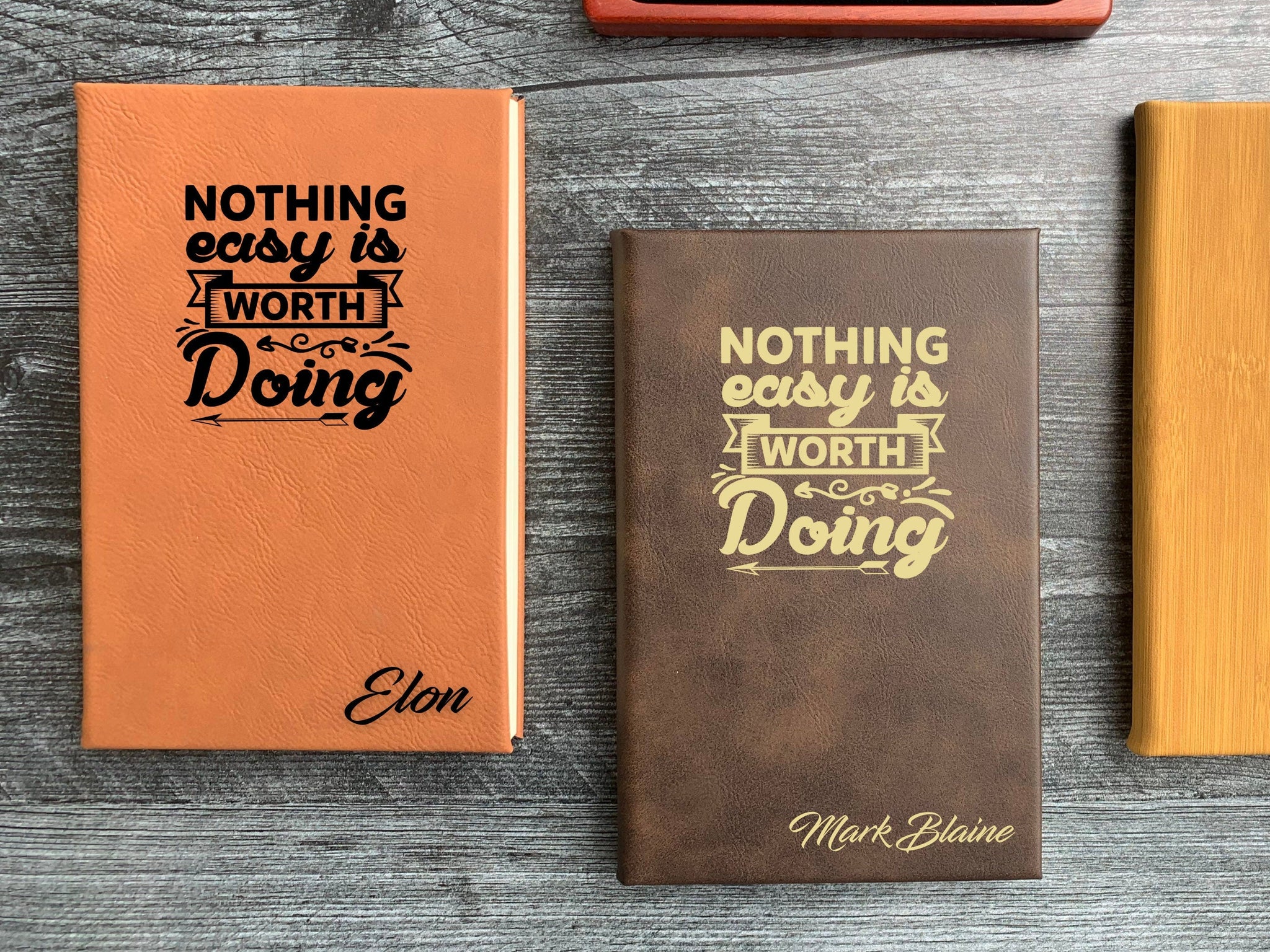 Personalized Journal, Nothing Easy is Worth Doing, Gift for Entrepreneurs, Writing Notebook, Vegan Leather Journal - #EngraveToRemember# - #product+tag# - 