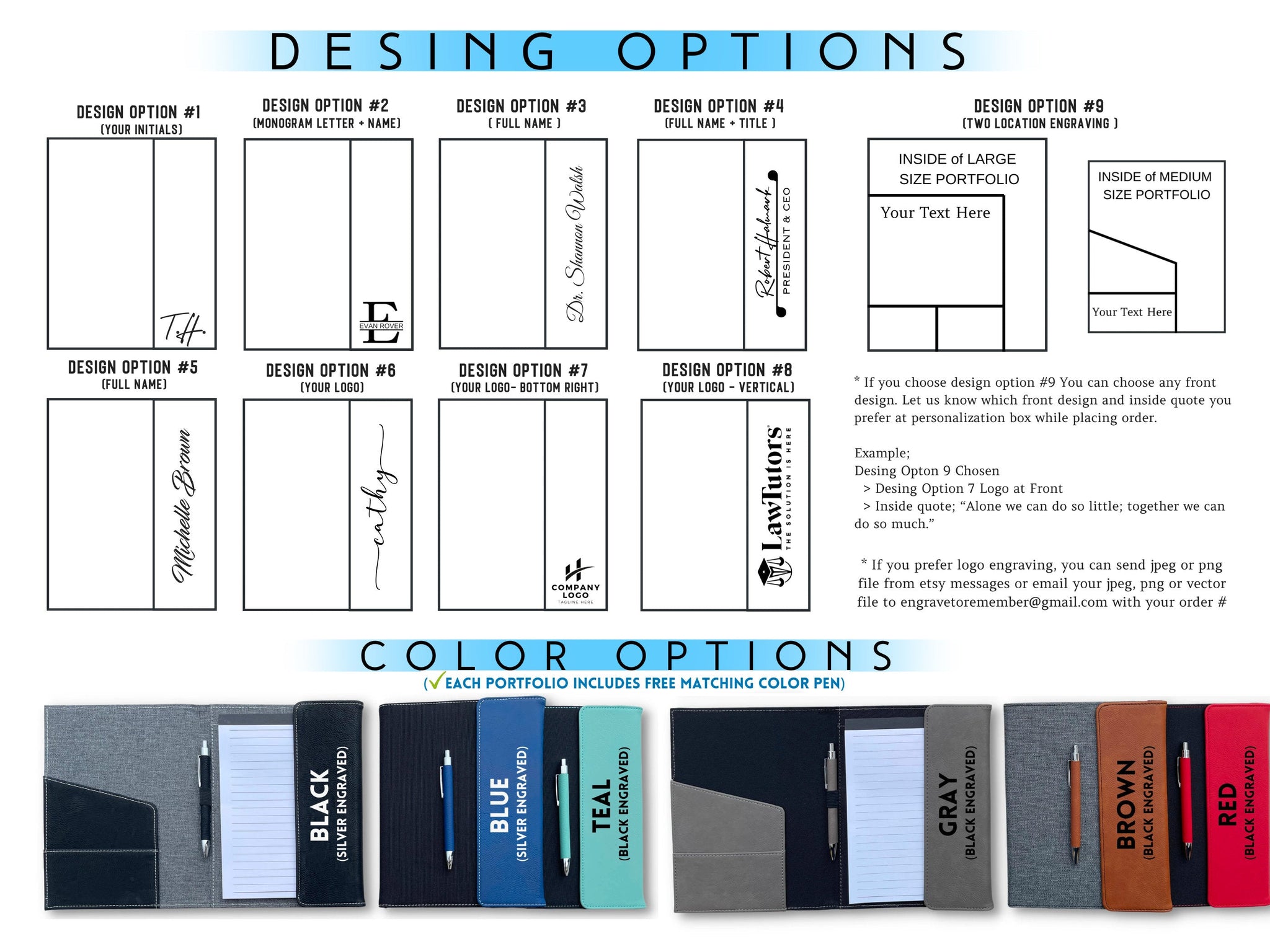 Personalized Leather Portfolio with Pen & Weekly or Daily Planner - #EngraveToRemember# - #product+tag# - 