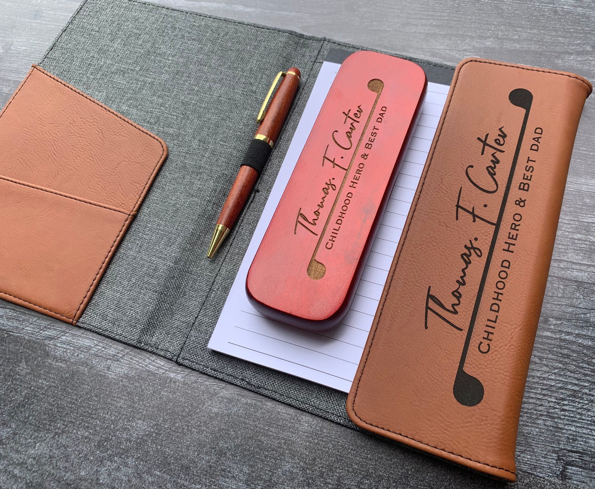 Personalized Refillable Leather Portfolio with Notebook, Pen Case and Pen - #EngraveToRemember# - #product+tag# - 