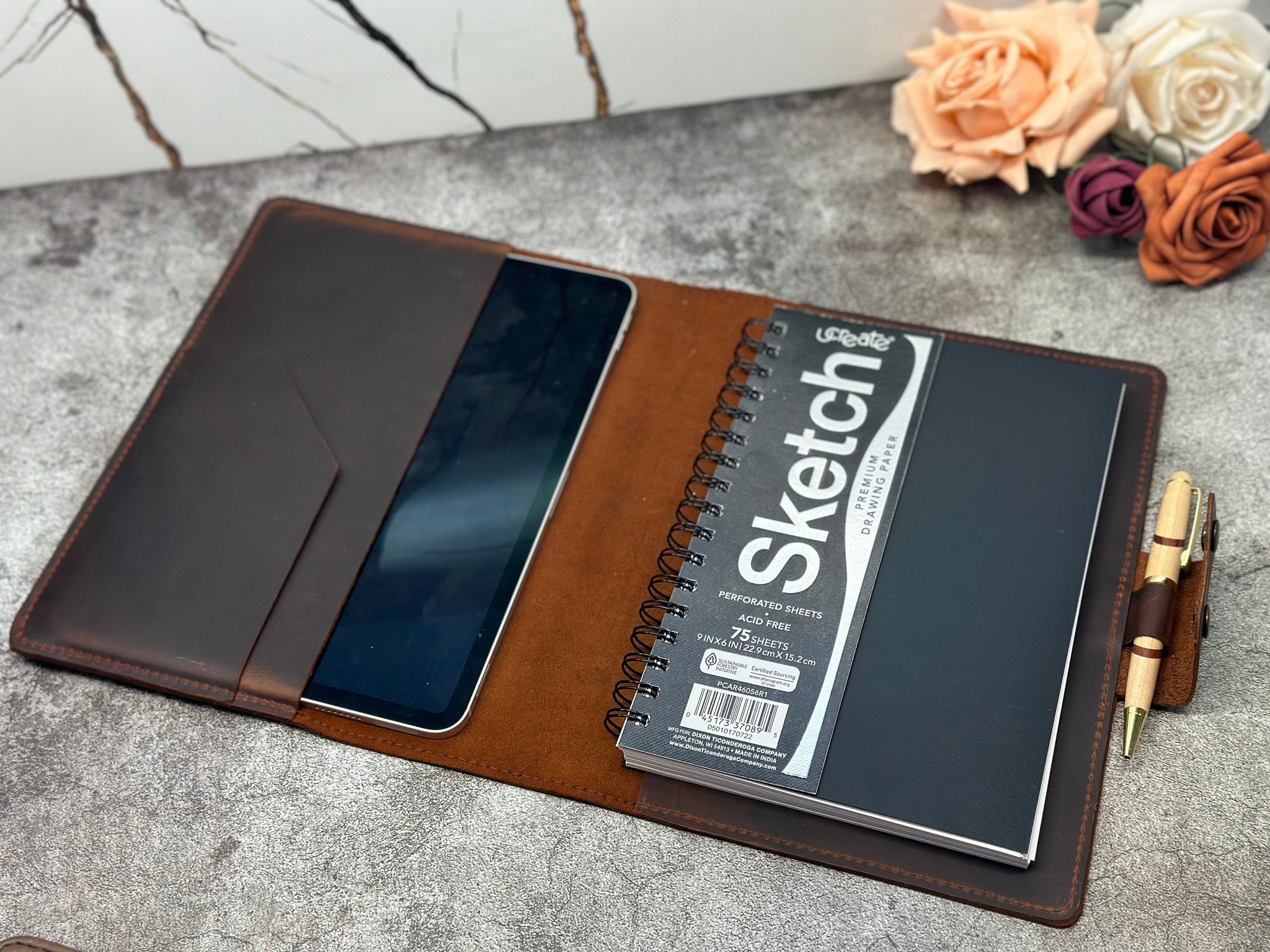 Personalized Refillable Leather Sketchbook Cover - #EngraveToRemember# - #product+tag# - 