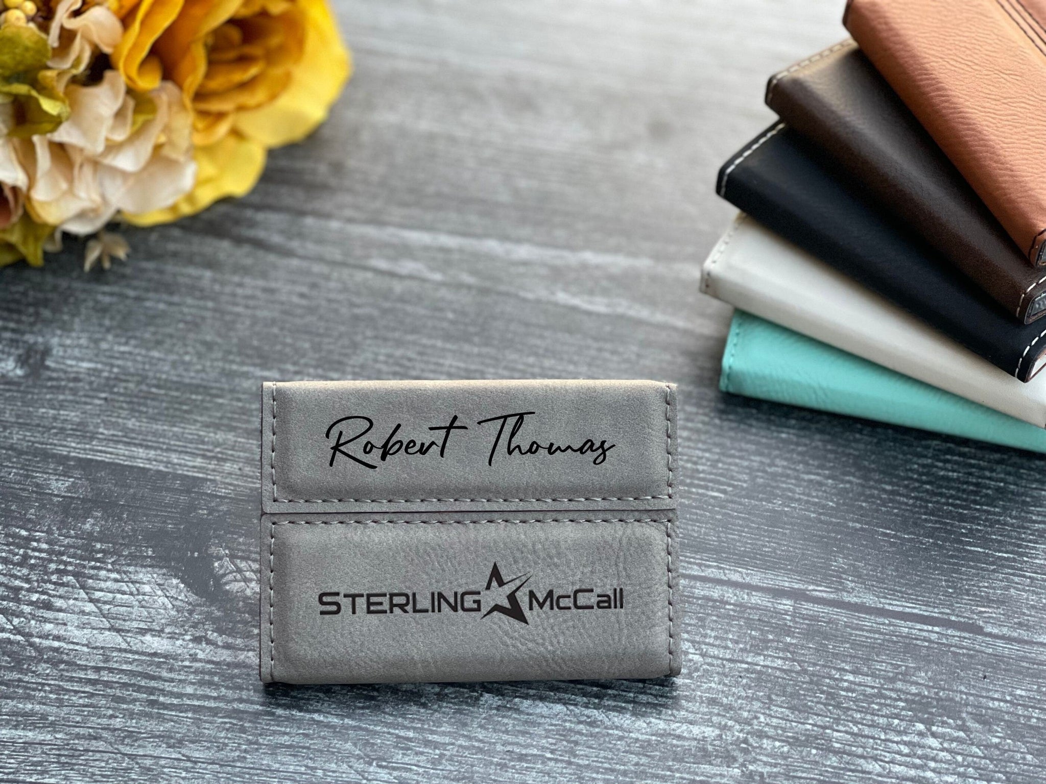 Personalized Vegan Leather Business Card Holder - #EngraveToRemember# - #product+tag# - 