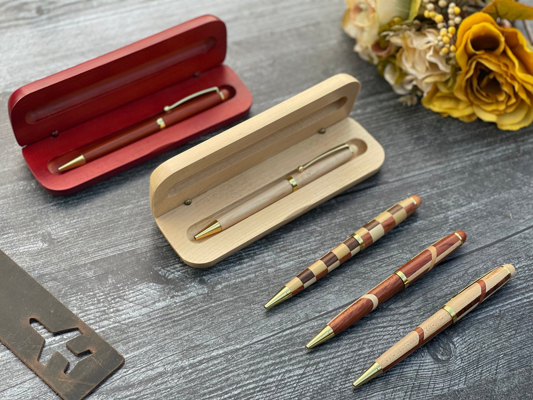 Personalized Wooden Pen Case and Pen Set - #EngraveToRemember# - #product+tag# - 