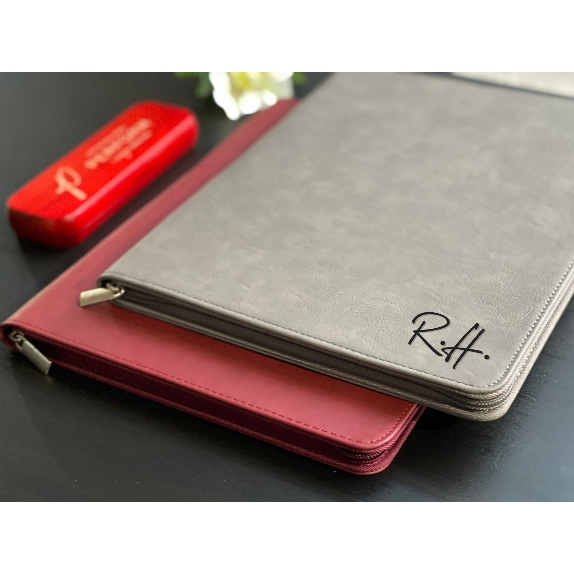 Vegan Leather Portfolio with Zipper, Corporate Gift - #EngraveToRemember# - #product+tag# - 