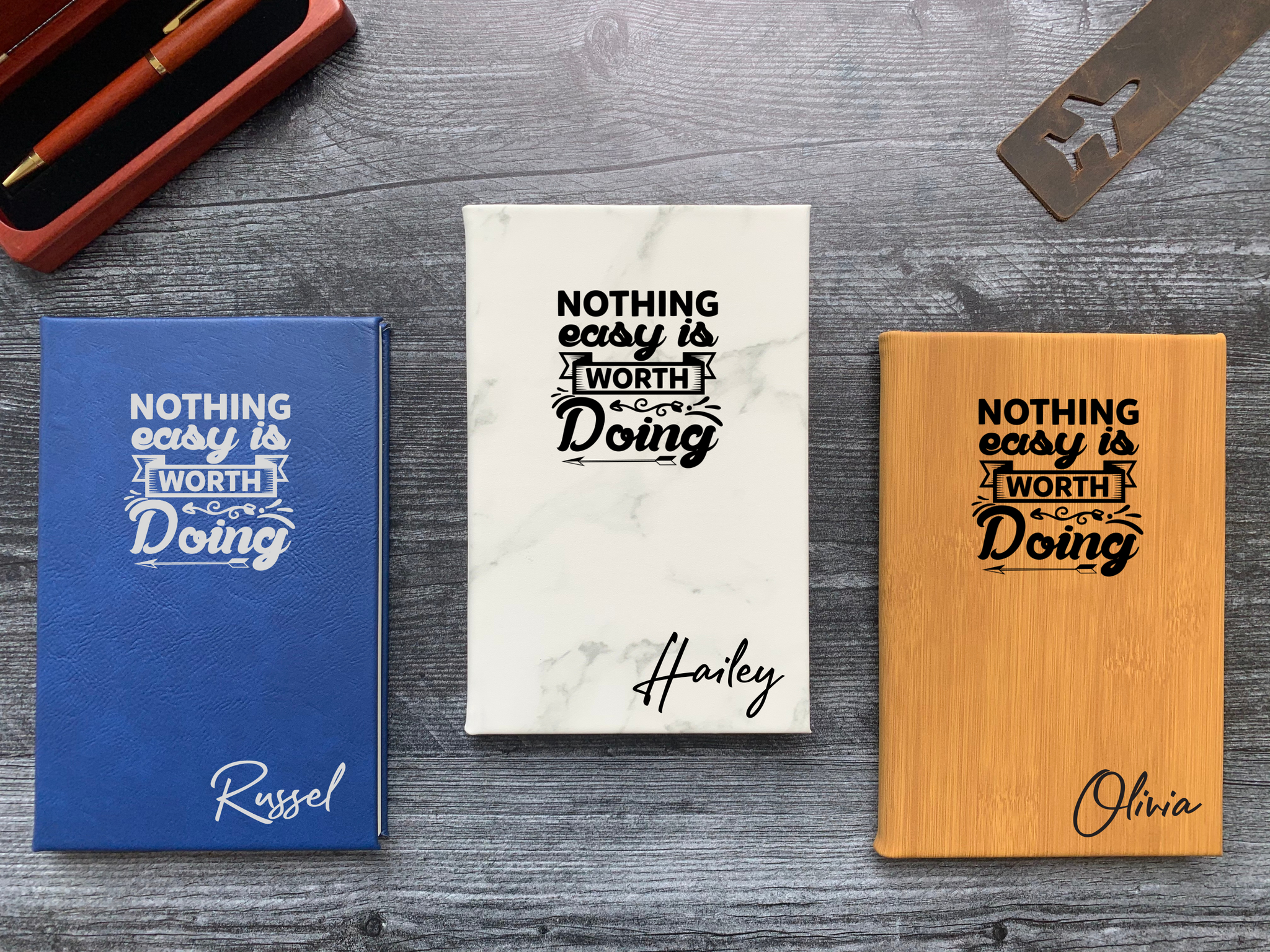 Personalized Journal, Nothing Easy is Worth Doing, Gift for Entrepreneurs