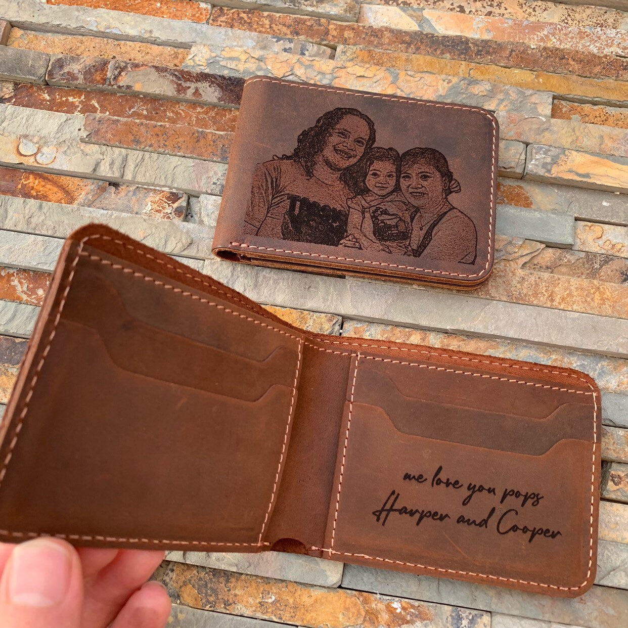 Picture Engraved Wallet, Leather Wallet, Personalized wallet, Mens Leather Wallet, Photo Wallet, Anniversary gift, gift for him