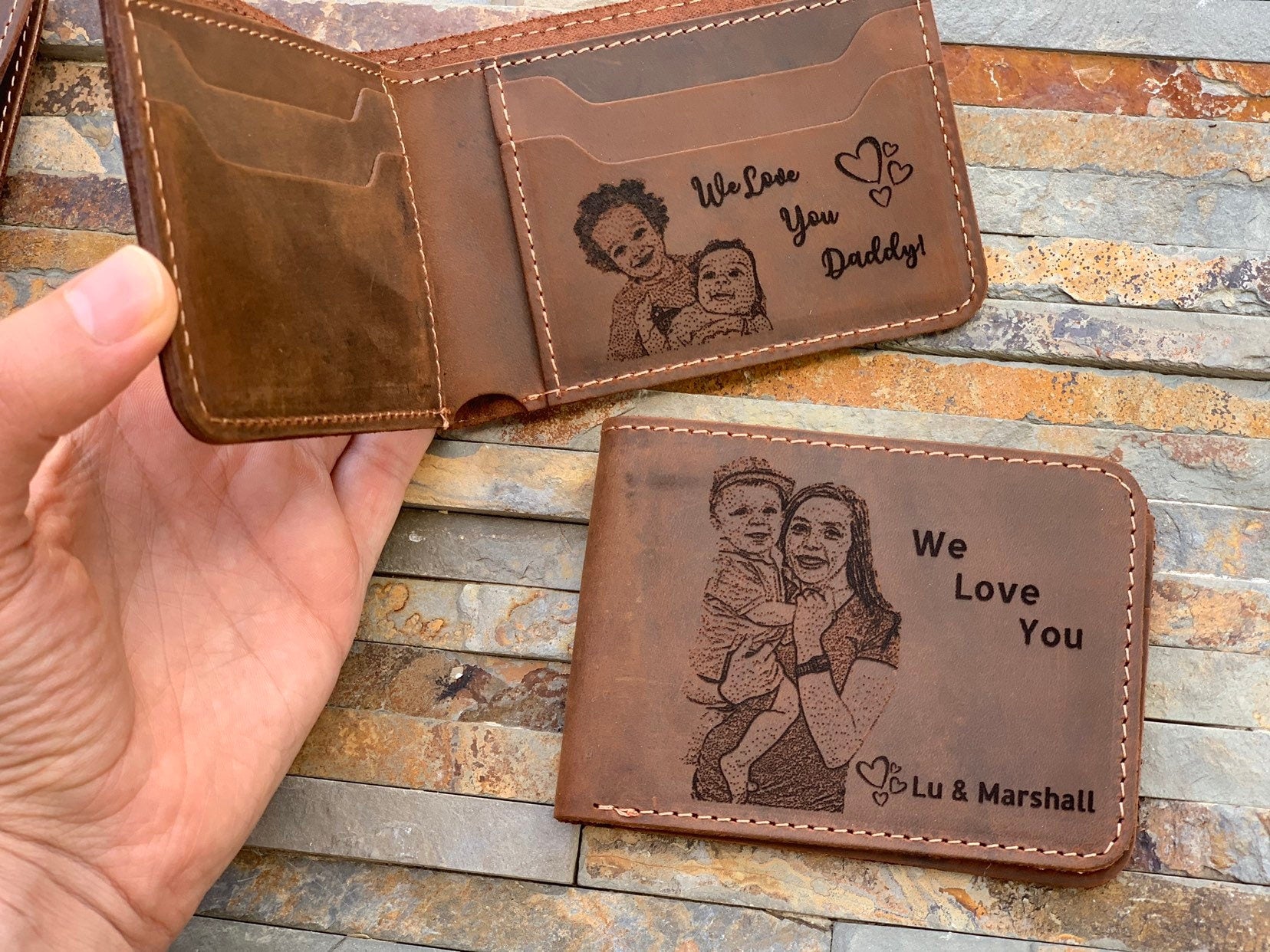 Picture Engraved Wallet, Leather Wallet, Personalized wallet, Mens Leather Wallet, Photo Wallet, Anniversary gift, gift for him