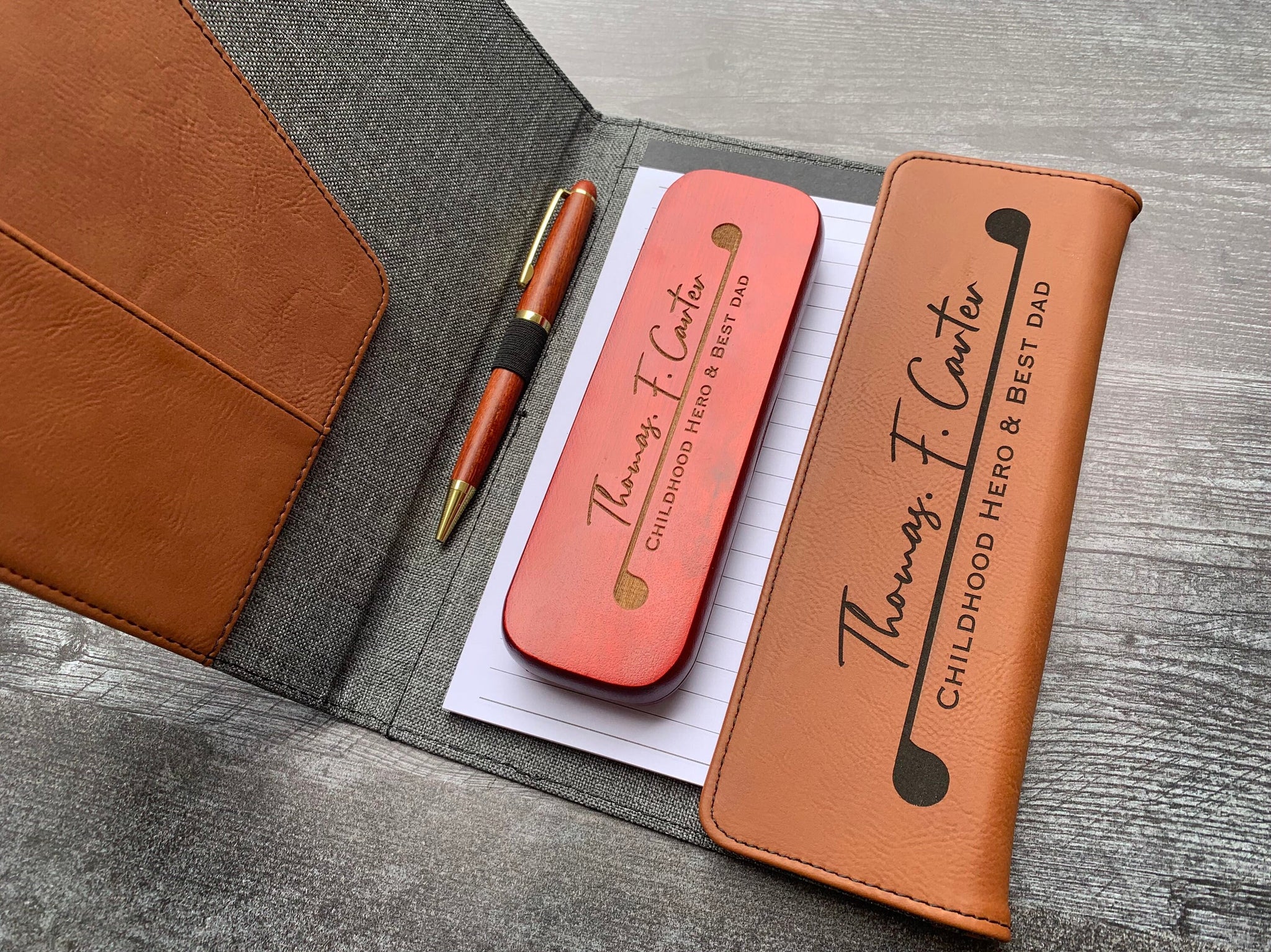 Gift Set For Him, Refillable Notebook + Pen Case + Executive Pen,