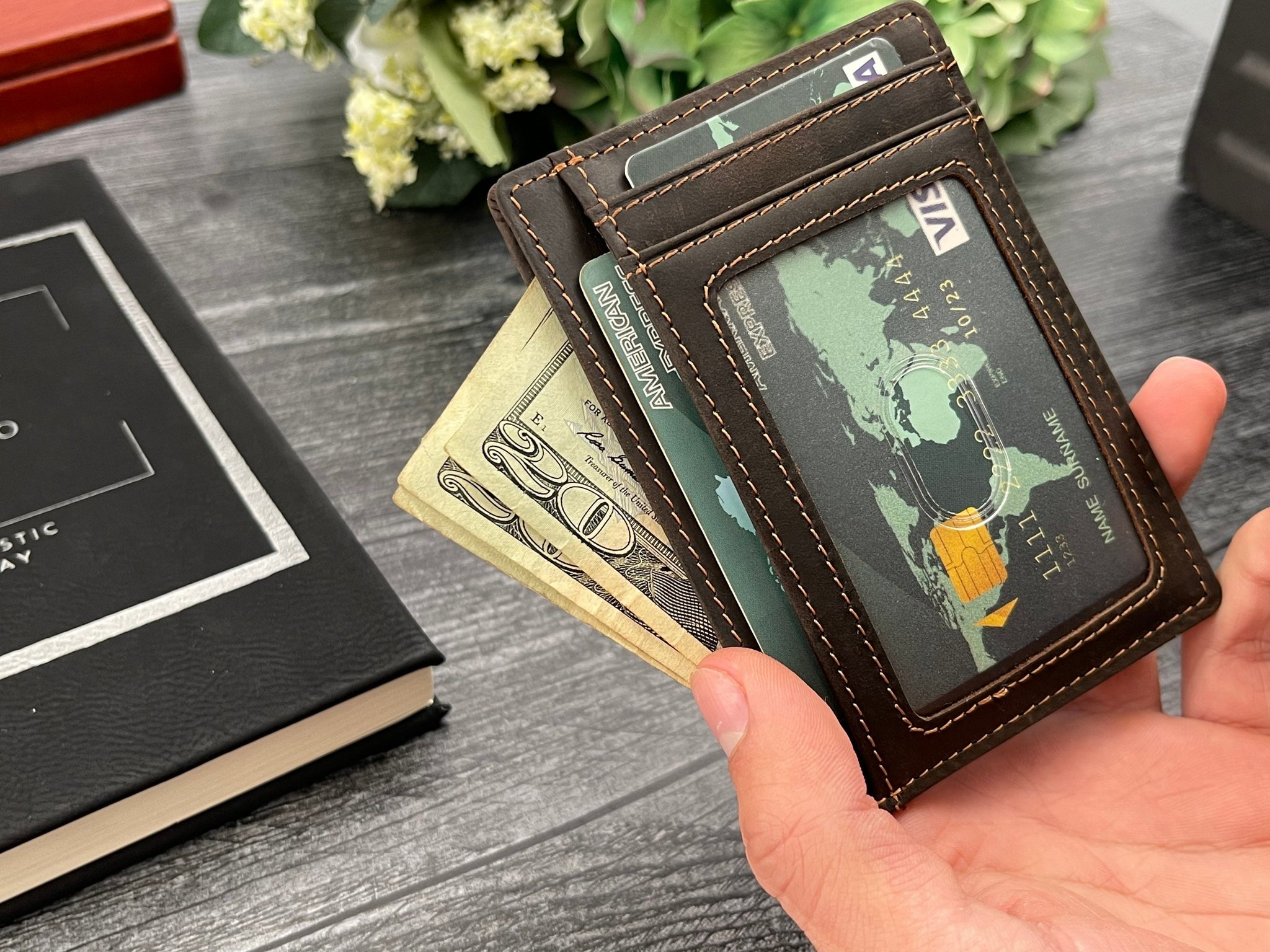 Personalized Slim Vegan Leather Wallet for Men