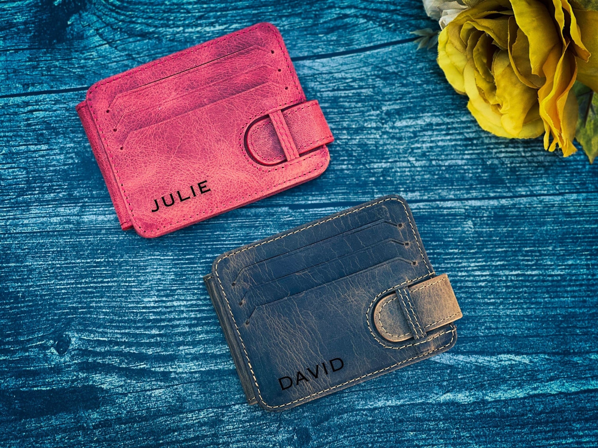 Fathers Day, Personalized Wallet for Him and Her, Red Slim Leather Wallet, 100% Full-Grain Leather wallet, Minimalist Card Holder