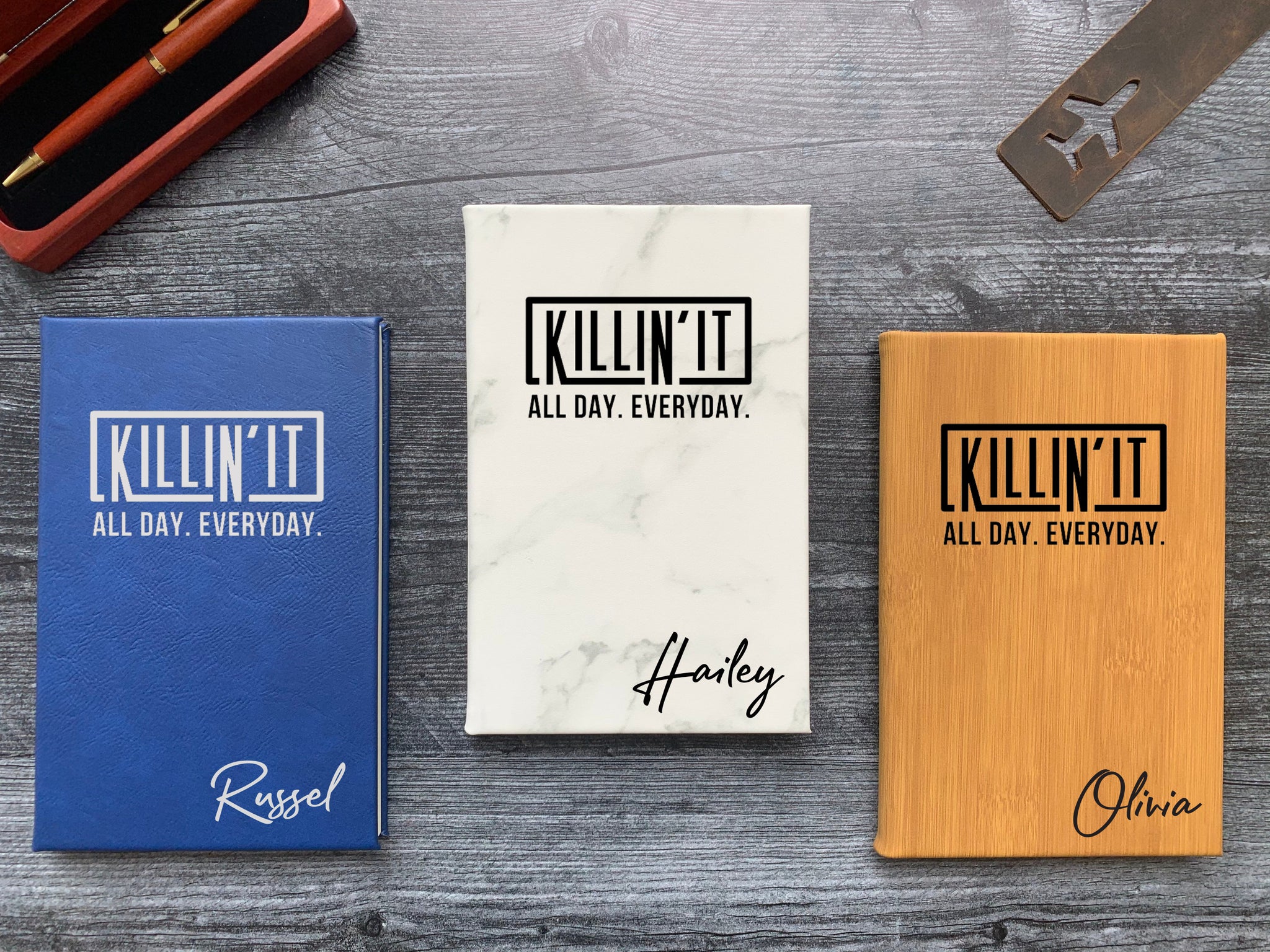 Personalized Journal, Killin'it All Day Every Day, Gift for Entrepreneurs, Writing Notebook, Vegan Leather Journal