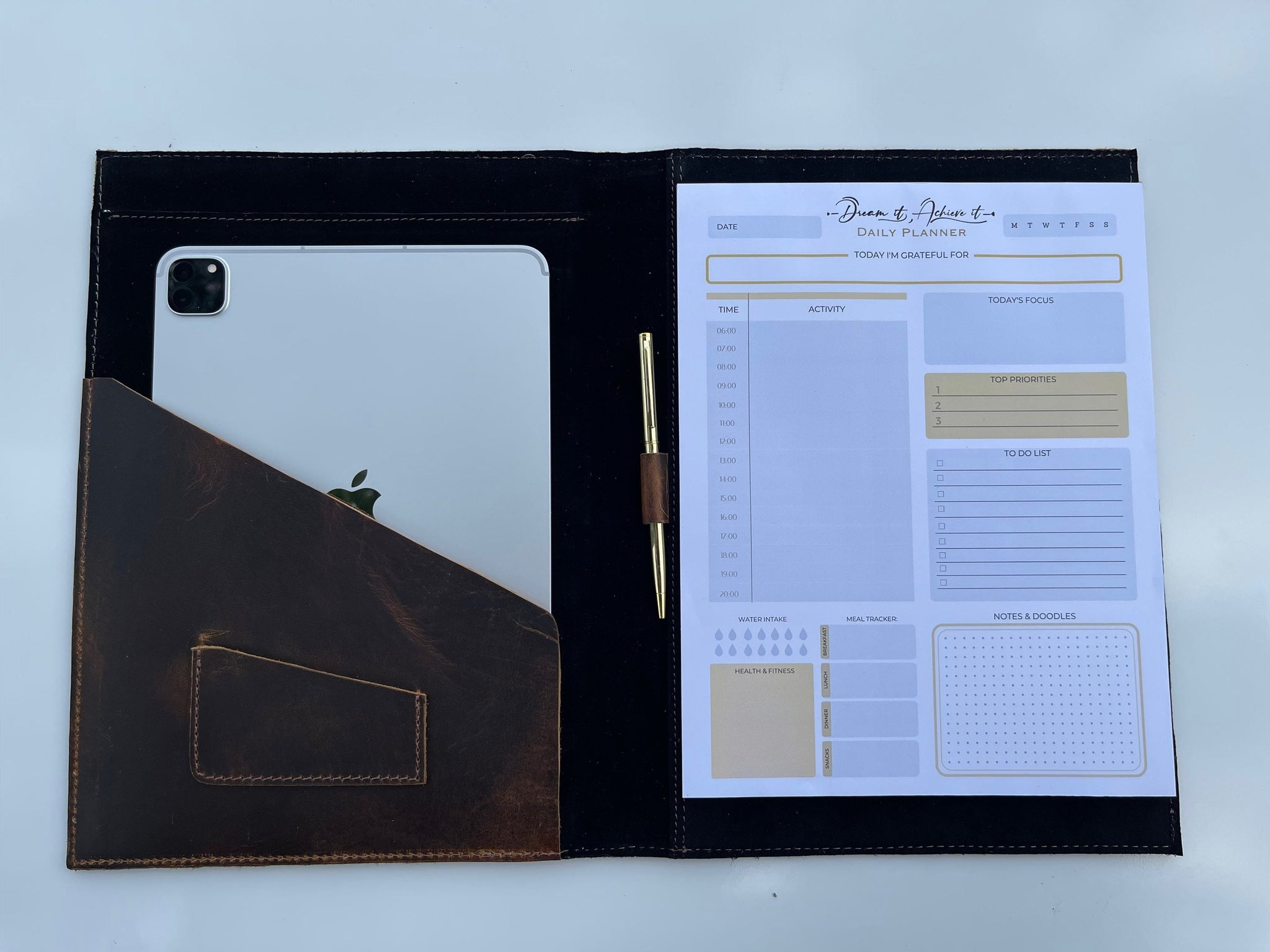 Ipad Pro 11inch, 10.5 inch Cover + Leather Portfolio + Pen, Weekly Planner, Daily Planner, Ipad Sleeve, Customized Padfolio