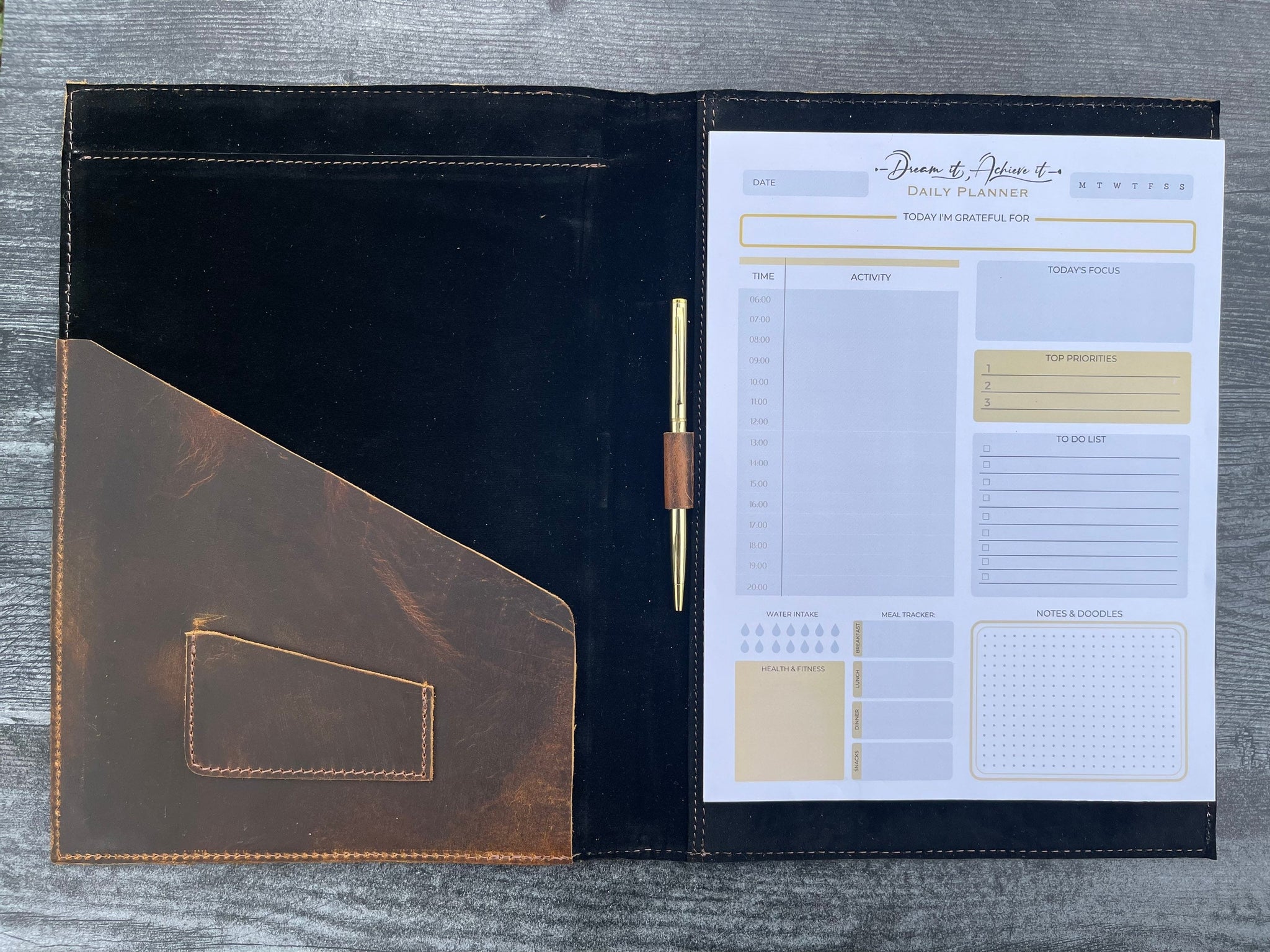Executive Leather Portfolio, Ipad Cover, Daily Planner, Weekly Full Customized Portfolio, Refillable Notepad Cover, Notebook, Office Gift