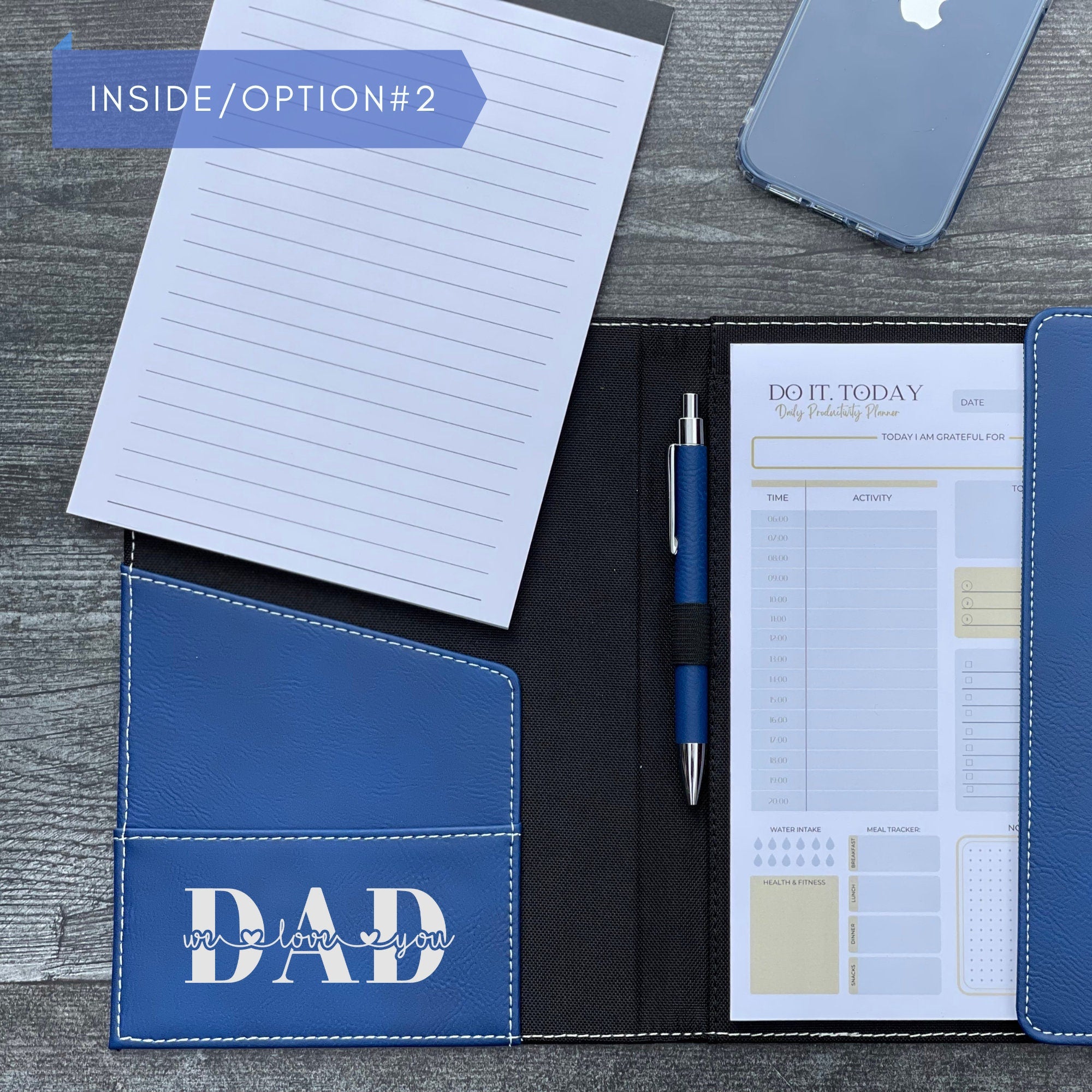 Fathers Day gift for Men, Personalized Portfolio with Matching Pen, Daily Planner and Lined Notepad, Gift For Him