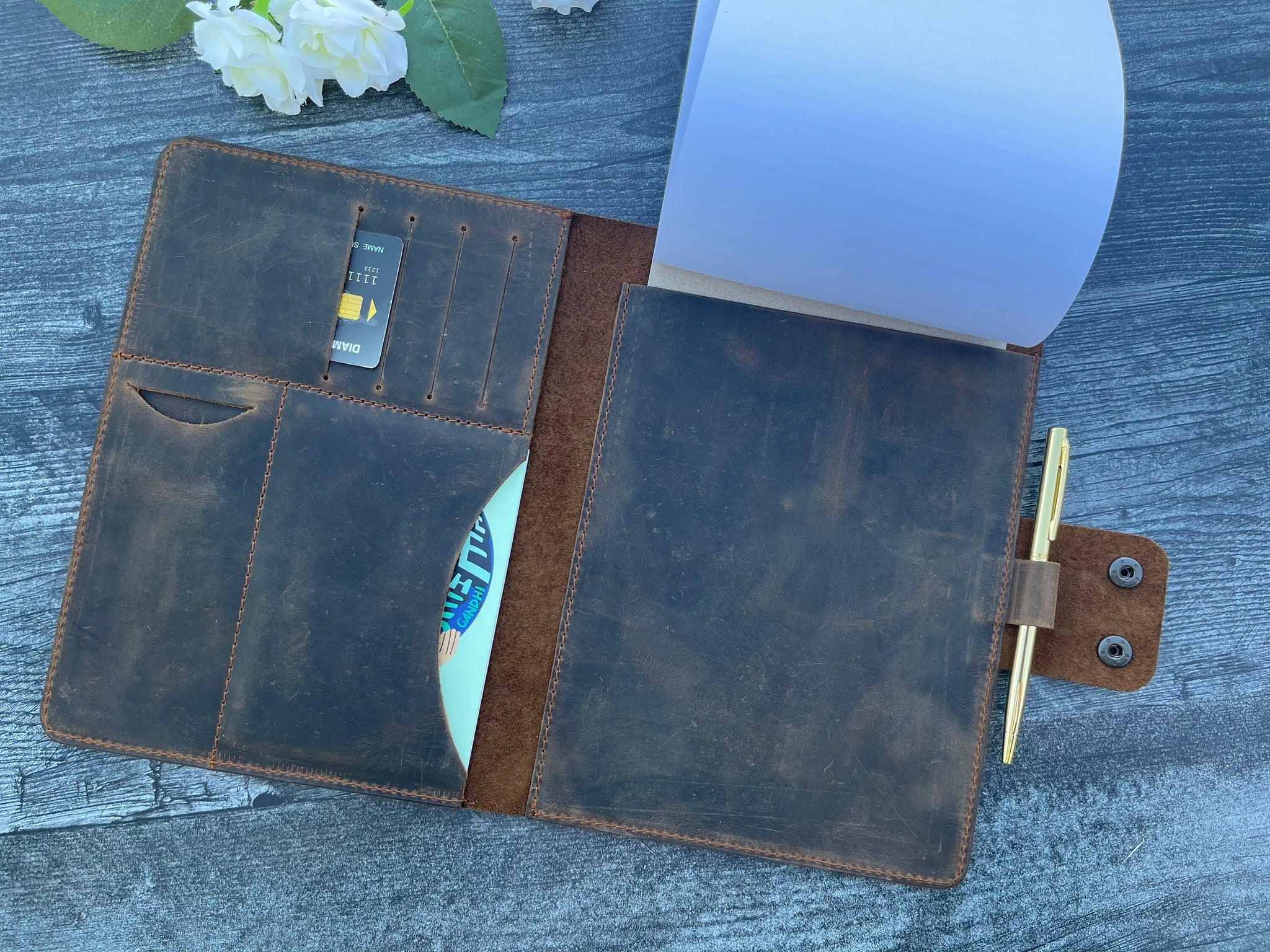 Personalized Leather Padfolio, Business Gift Set, Personalized Refillable Portfolio + Pen + Daily Planner + Mini Notepad