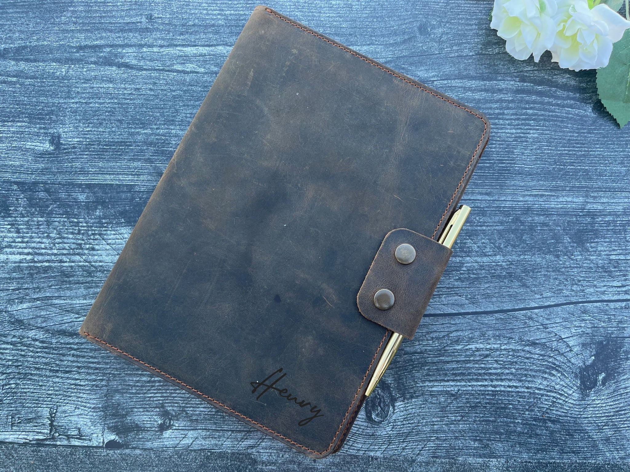 Personalized Leather Padfolio, Business Gift Set, Personalized Refillable Portfolio + Pen + Daily Planner + Mini Notepad
