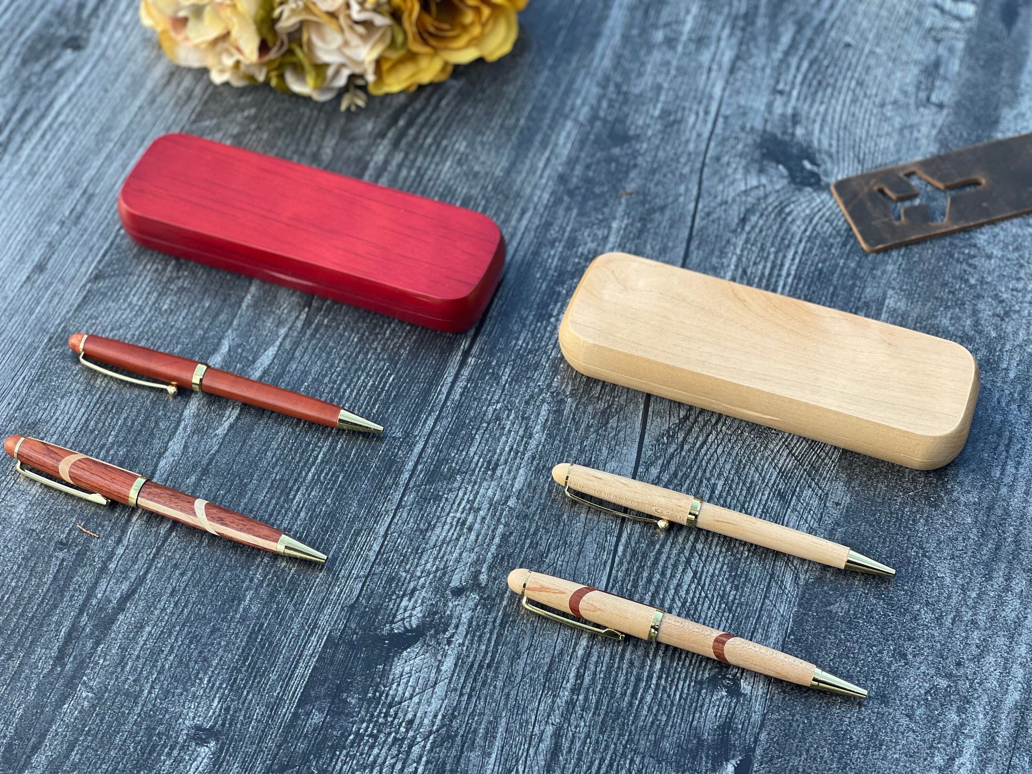 5th Year Anniversary Gift, Personalized Wooden Pen Case and Pen Set, Company gift, office gift, personalized pen case, personalized pen set
