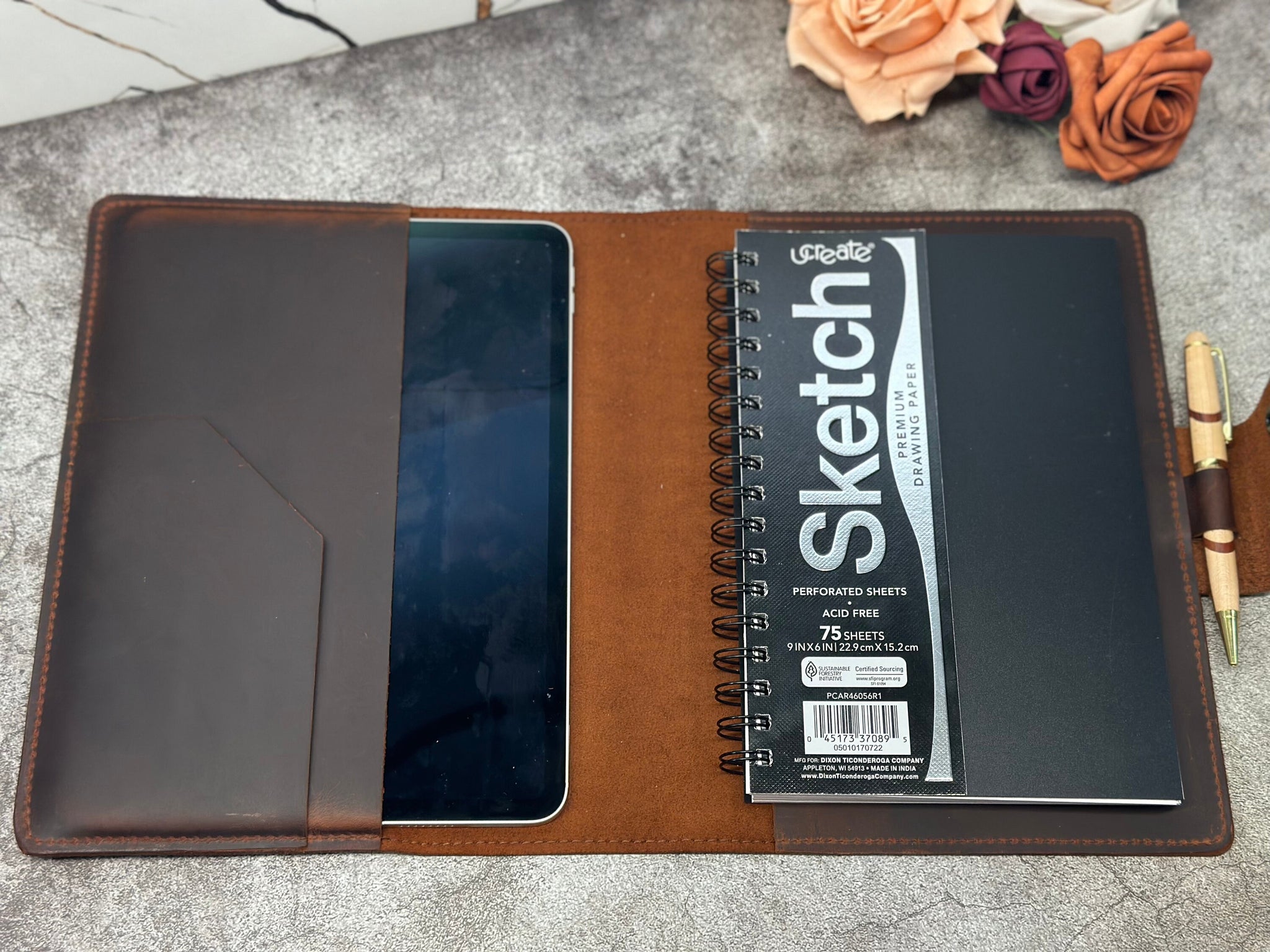 Personalized Leather Refillable Sketchbook Cover