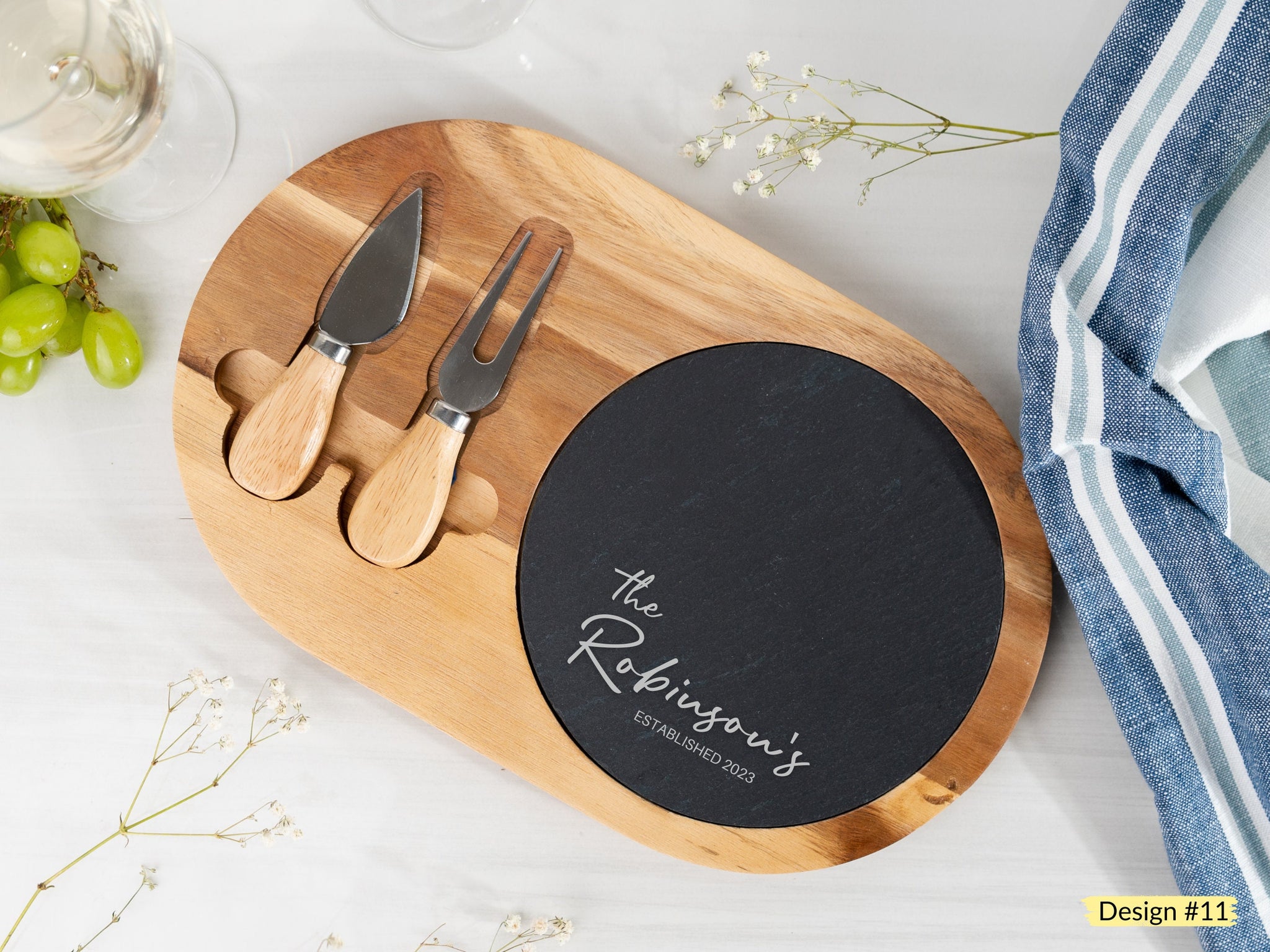 Personalized Charcuterie Board, Recipe Cutting Board W Slate and Wood, Closing Gift, Engraved Wedding & Housewarming Gifts, Real Estate Gift