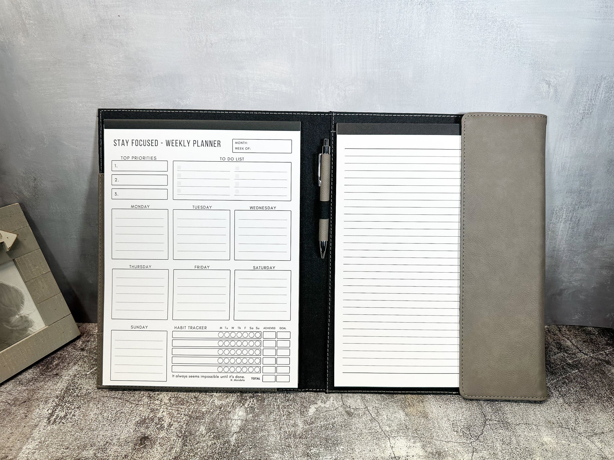 Business Refillable Padfolio, Company Gift, Personalized Portfolio with Lined Notepad + Pen + Weekly or Daily Planner, Corporate Gift